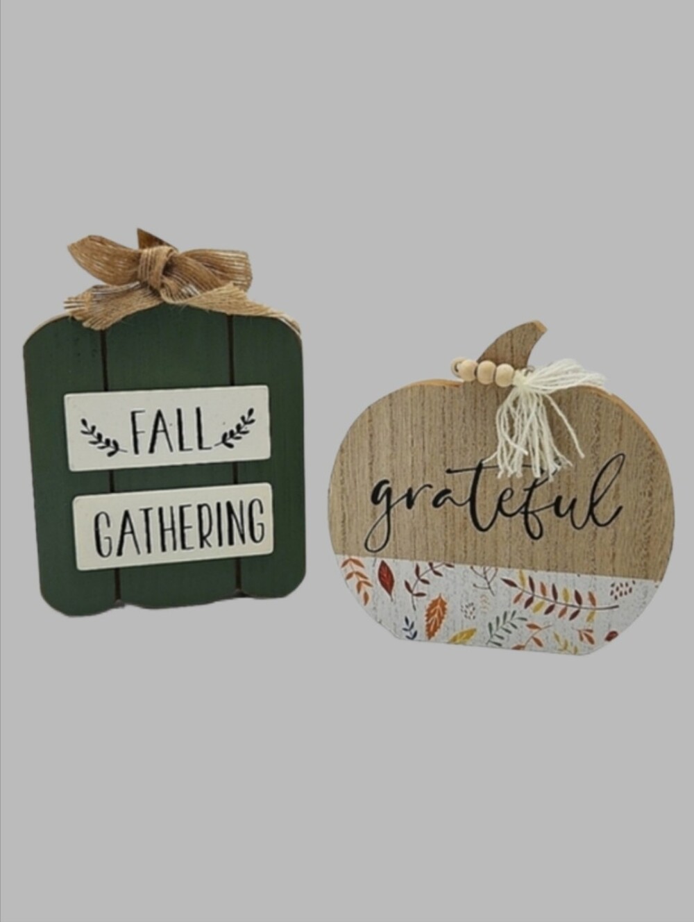 Rustic Farmhouse Wood Pumpkin Table Decor - Grateful & Fall Gathering